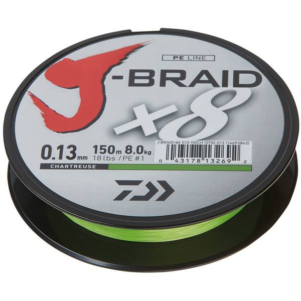 DAIWA J-BRAID X8 CHARTREUSE 013MM/8,0KG/150M