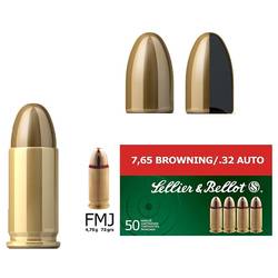 SELLIER & BELLOT CARTUS 7,65 BROWNING FULLMANTEL/4,75G. / .32AUTO FMJ