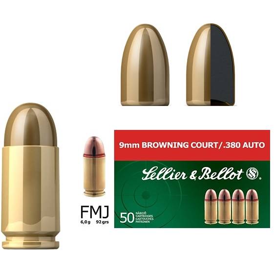 SELLIER & BELLOT CARTUS 9X17 BROW. COURT FULLMANTEL/6G/ .380AUTO FMJ