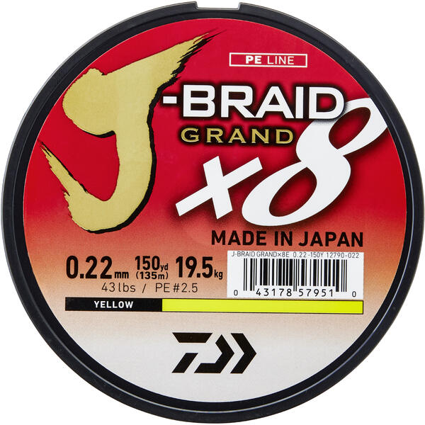 XX FIR DAIWA J-BRAID GRAND X8 YELLOW 013MM/8,5KG/135M