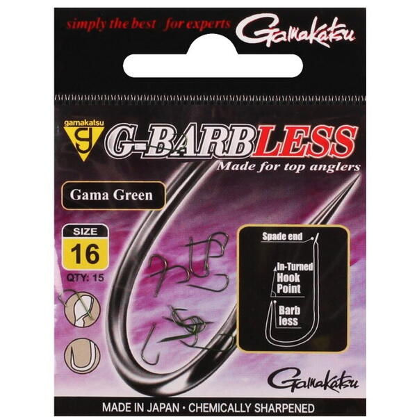 GAMAKATSU CARLIG G-BARBLESS GAMA GREEN 15BUC/PL