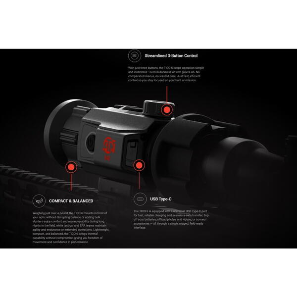ATN MONOCULAR VEDERE TERMICA TICO 6 1-8X 25MM 256X192 64GB
